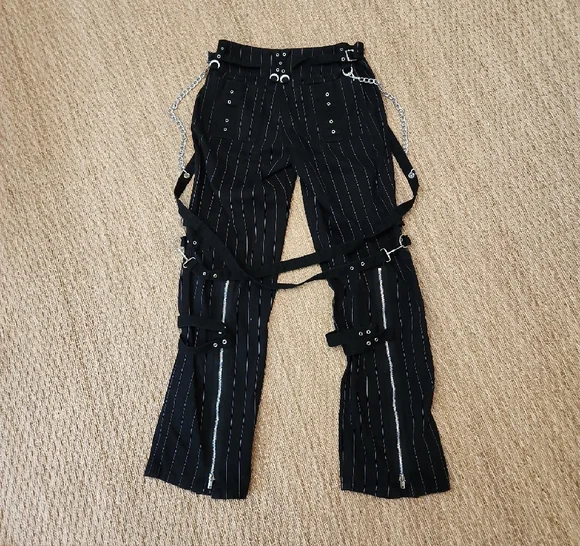 Tripp NYC Black Pinstripe Bondage Pants with Silver Hardware Size 28 - Picture 4 of 7